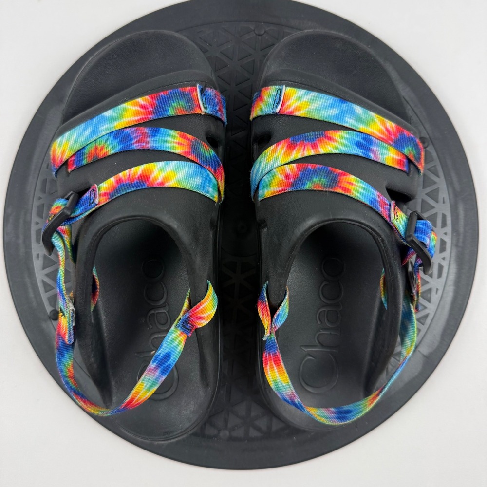 Chaco Chillos Kids Junior 4 Rainbow Tie Dye Black Slide Sandals J107383 - Picture 3 of 14